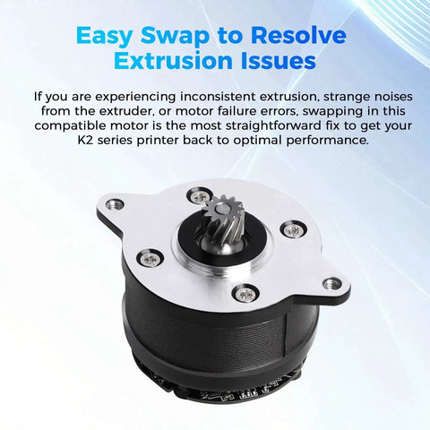 K2 Series E Axis Stepper Motor Replacement For K2 Pro And K2 Plus 3D Printers Original Circular Extruder Motor with text overlay