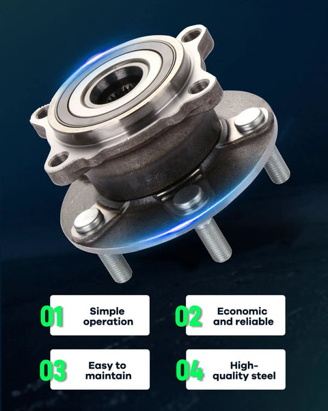 Rear Wheel Hub Bearing Assembly 512382 For Mitsubishi Lancer 2008 2015 Outlander 2007 2012 And Outlander Sport 2011 2012 With ABS 5 Lug Beefed Up Heavy Duty Metal Build Induction Hardened Raceway Built To Last steel 5-lug hub in focus