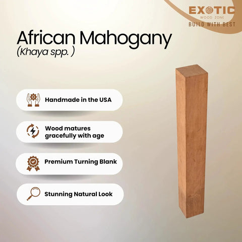 2x2x12 African Mahogany Wood Turning Blanks For Lathe Work And Carving, Kiln Dried Hardwood For DIY Projects, Pro Grade 2 Piece Set By Exotic Wood Zone
