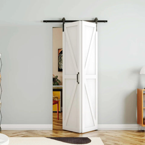 Space Saving 36 Inch By 84 Inch Bi Fold Barn Door With Hardware Kit For Closet And Room Divider MDF Wood With PVC Surface In White