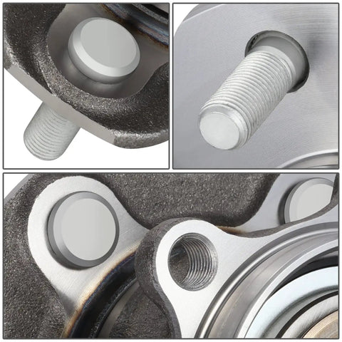 Close-up of steel Rear Wheel Bearing Hub Assembly For 2014-2017 Nissan Juke And 2014-2019 Rogue AWD OEM Replacement