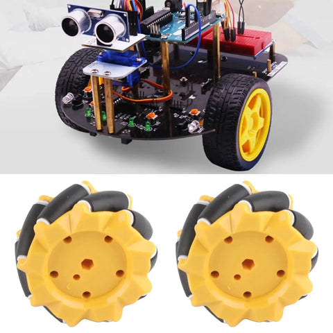 Omni Directional Mecanum Wheel Set For DIY Robots And Smart Car Projects, 80mm Wheels, Compatible With Building Blocks And TT Motors