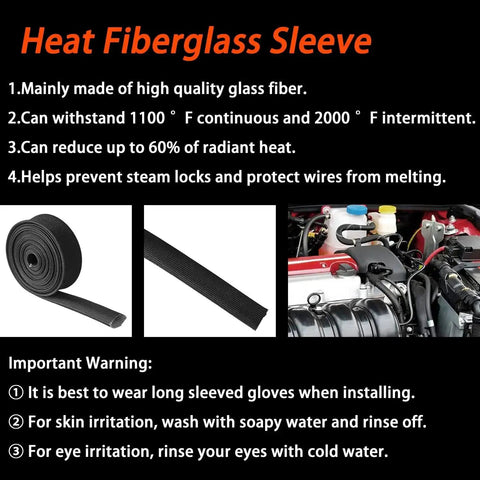 Heat Resistant Fiberglass Shield Sleeve For Car Wires And Hoses, 16 Feet Long, 20mm Inner Diameter, product details and warnings.