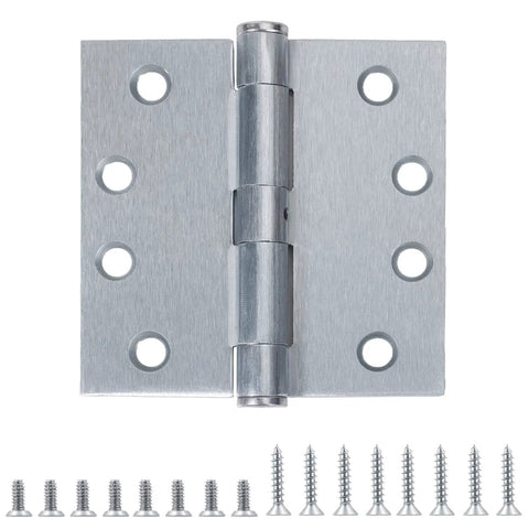 1 Pack Satin Chrome Door Hinges Four And A Half Inch By Four And A Half Inch Heavy Duty Industrial Grade Full Mortise Square Interior Exterior Hinge Includes Sixteen Screws