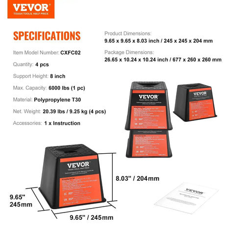 Specifications of RV Leveling Blocks For Trailers And Campers, 6000 Lbs Capacity Polypropylene Stabilizer Blocks, heavy duty 4 pack
