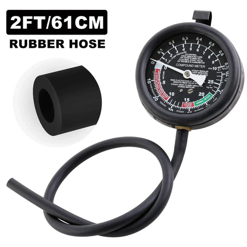 Fuel Pump And Vacuum Carburetor Pressure Tester Gauge Kit For Engine Diagnostics, 4-inch dial, 2ft rubber hose