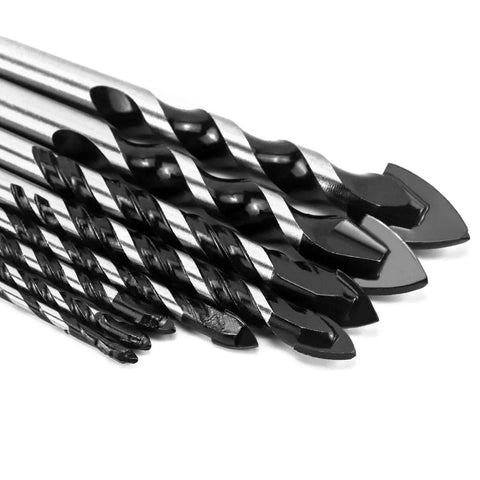 Close-up of All-In-One 8 Piece Go-To Multi Material Drill Bit Set With Tungsten Carbide Tips, various sizes for multiple materials