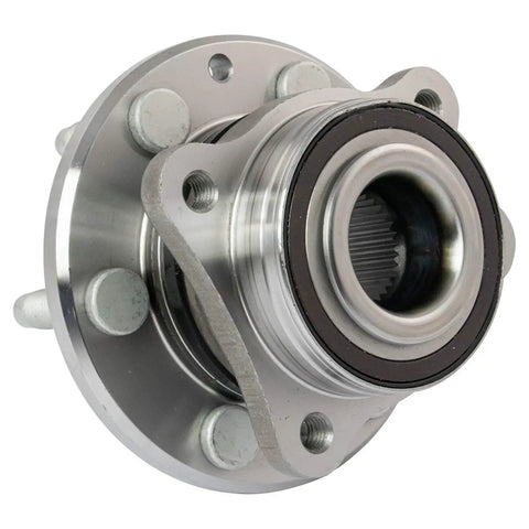 Close-up of a front wheel bearing hub from 4 Piece Front Cv Axle And Front Wheel Bearing Hub Assemblies Kit For 2015 To 2022 Chevrolet Colorado And 2015 To 2022 GMC Canyon 4x4 Compatible Direct Fit With Diy Video Guides.