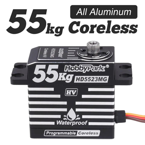Beefy Waterproof RC Servo With 55Kg Torque Coreless Motor And Metal Gear in Aluminum CNC Case, ideal for RC Crawlers and Buggies.