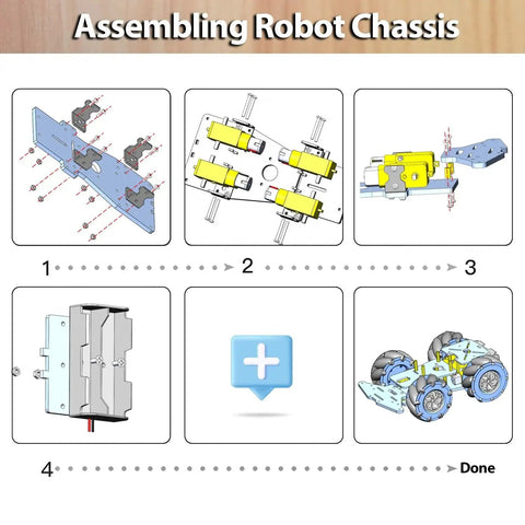 Step-by-step assembly guide for 4WD Mecanum Wheel Smart Car Chassis Kit For Arduino R3 R4 Leonardo And Raspberry Pi Projects