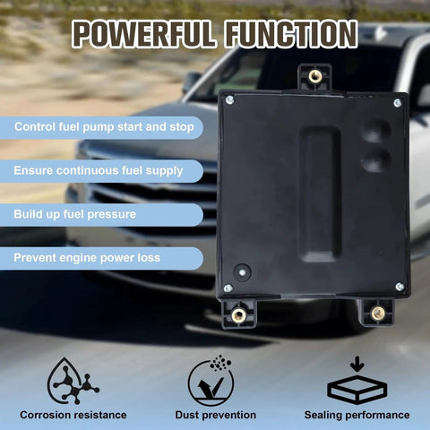 Plug-And-Play 601-132 Fuel Pump Flow Control Module For 2007-2009 GM Trucks And SUVs Replacement 20759945 shown in front of a truck