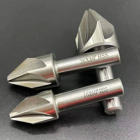 Two Carbide Chamfer End Mill 60 Degrees With 6 To 8 Flute Deburring Cutter for CNC Router on black surface