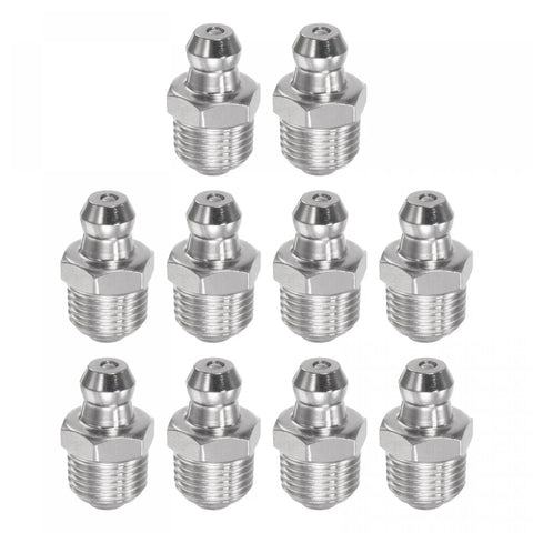 304 Stainless Steel Straight Grease Fittings 1/8-28 Inch Thread, Heavy-Duty Hydraulic Lubrication Accessories, 10 Pack, front view