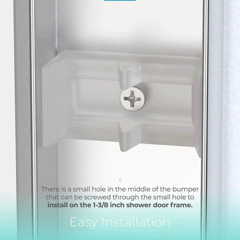 Opaque Sliding Shower Door Bumpers 2 Piece for Sliding Doors and Tub Enclosures installed on frame with screw visible