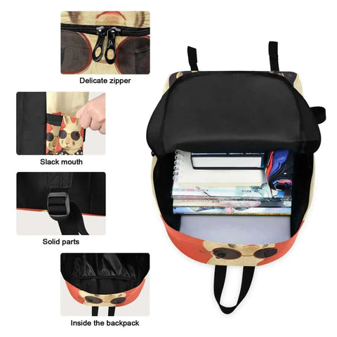 Open Rabbit Sunglass Moon Backpack With Insulated Cooler Lunch Box, showing interior with books organized inside, scratch-resistant nylon.