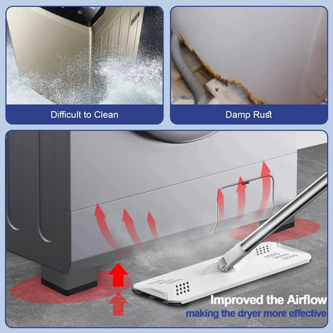 4Pcs Anti-Vibration Pads for Washing Machine installed under feet; white plastic stabilizers reduce movement and noise
