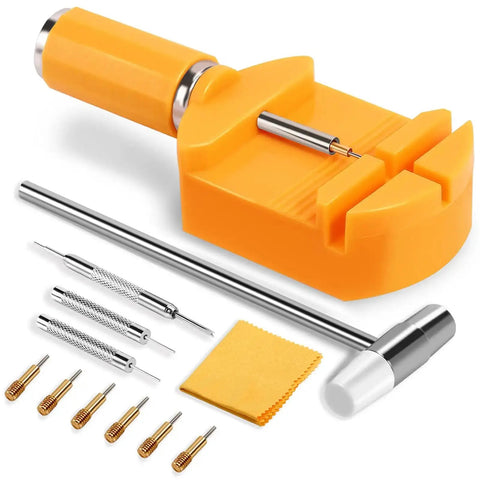 32 Piece Watch Link Removal Kit With Pro Band Replacement Tool For DIYers, 10 Spare Spring Bars And 10 Cotter Pins, Double Head Hammer, Plus 6 Extra Pins For Quick, Easy Watch Band Adjustments