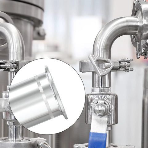 Stainless steel 2-inch sanitary tri-clamp pipe fittings with weld clamps; 304 SS, 64mm ferrule, 10 silicone gaskets