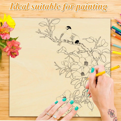 Person drawing on Premium Unfinished Basswood Sheets Set Twelve Pieces 16 By 12 Inches One Sixteenth Inch Thick For Arts And Crafts Painting
