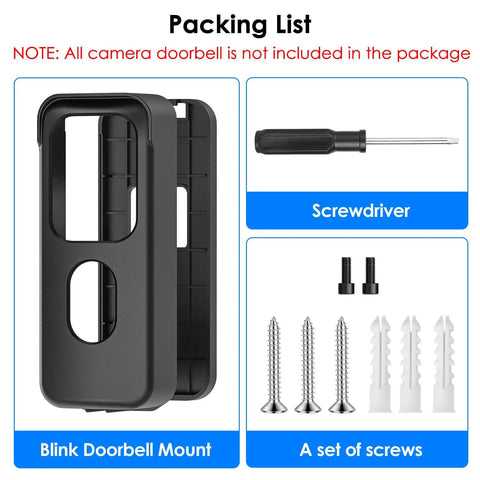 Adhesive No Drill Door Mount For 2025 Blink Video Doorbell 2nd Gen Anti Theft Bracket package with tools and screws