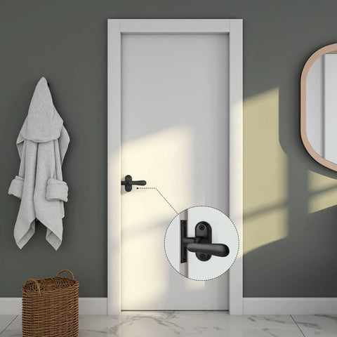 Two Pack 360 Degree Flip Bathroom Stall Latch For Inside Doors With Three Locking Methods Stainless Steel Matte Black Heavy Duty Gate Hardware Ideal For Barn Doors And Interior Doors Two And A Half Inch Handle installed on door