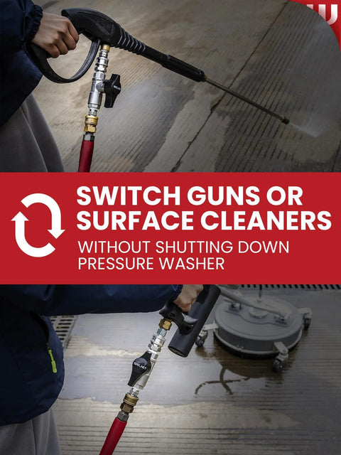 WOJET ball valve pressure washer gun with stainless steel valve, 3/8 quick-connect, red hose