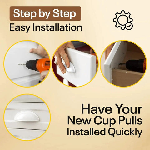 Step-by-step installation guide for White Cup Drawer Pulls 3 Inch, 10 Pack Cabinet Handles for cabinets and drawers; easy DIY.