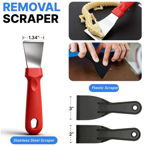 Removal scrapers from All In One 3D Printer Tools Kit for Beginners 40 Pcs FDM Printer Accessories, showing steel and plastic scrapers.