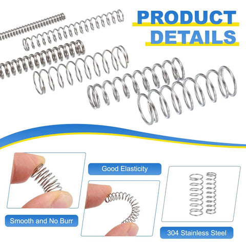 Compression springs, set of 10, 304 stainless steel, 4mm OD, 0.2mm wire, 20mm length, silver tone
