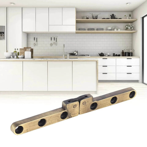 90 Degree Folding Butt Hinge For Cabinets And Closets Space Saving Door Hardware in brushed finish, displayed in a modern kitchen.