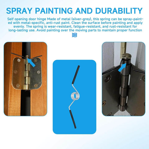 Self Opening Door Hinge Spiral Z Shaped Spring For 5/8 Inch Radius Hinges shown in use with standard lightweight door