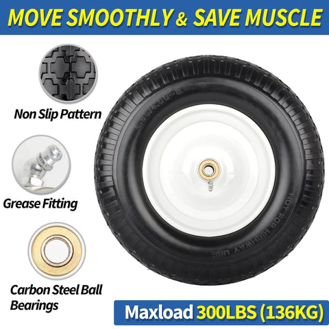 Solid Wheelbarrow Tire 16 Inch 4.80 4.00 8 Flat Free Wheel And Tire With 6 Inch Centered Hub And Five Eighth Inch Axle Bore