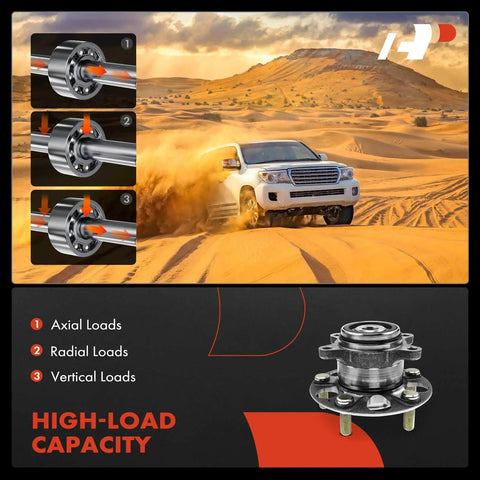 Rear Wheel Bearing And Hub Assembly 5 Lug Compatible With Honda Civic 2012 1.8L L4 DX GX LX HF Premium displayed with load capacity chart