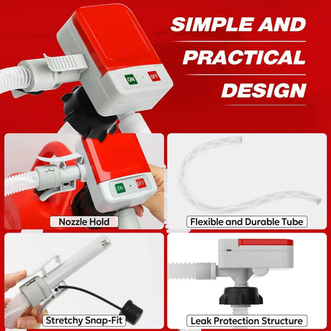 Close-up view of Portable Fuel Transfer Pump With Auto Stop, Fast 3.2 GPM, 51 Inch Hose, Battery And USB Powered, 4 Adapters