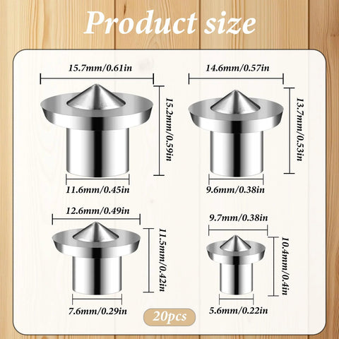 Image showing 20 Piece Dowel And Tenon Center Pins Set For Woodworking Transfer Dowel Centering Plugs In 1/4 5/16 3/8 And 1/2 Inch Sizes.