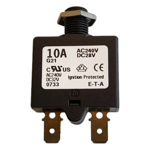 Compact Thermal Reset Tiny But Mighty Single Pole Circuit Breaker Push to Reset, 10 Amp, 240 VAC or 28 VDC, Miniature Size