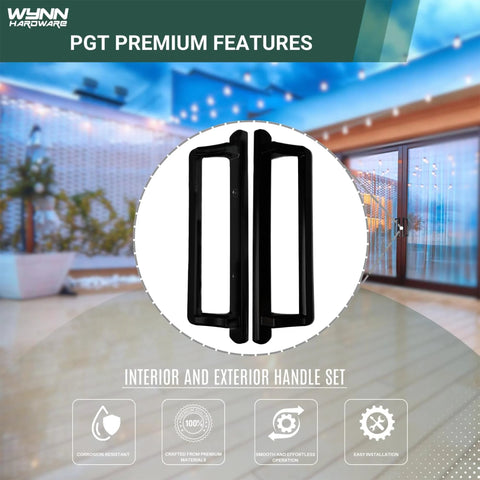 10 Inch Sliding Glass Door Handle Replacement For Patio Doors With 3 7/8 Inch Center Hole Spacing Black Aluminum Handle Set.