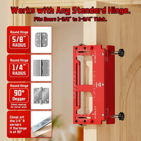 Door Hinge Jig For Doors And Frames Pro Grade Upgraded Adjustable Mortise Width Aluminum Alloy Template Kit displayed on door