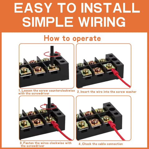 Installation steps for Three Circuit Terminal Block Kit with Dual Row Screw Terminals, 20-30A, 200-450V, Heavy Duty All In One Wire Connection Strip.