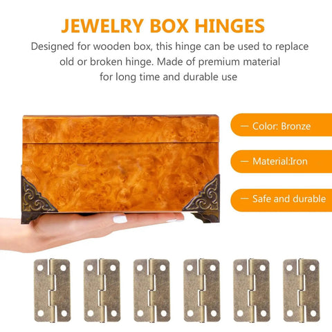 1.2 Inch Miniature Iron Chest Hinges With Screws 50 Pack For Small Cabinets Jewelry Boxes DIY Crafts Antique Copper Finish