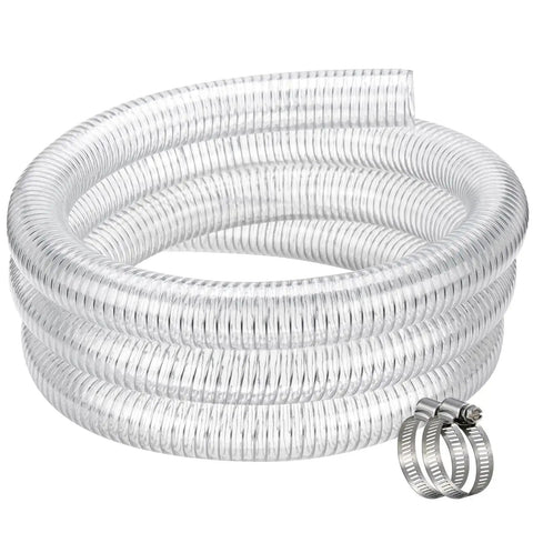 Coiled Clear Wire Reinforced Suction Hose 2 In ID X 2-5/16 In OD 10 Ft with clamps in PVC steel wire design for fluid transfer