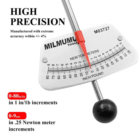 Quarter Inch Drive Beam Torque Wrench Dual Direction Precision Instrument with 0-80 in-lb scale display for accurate adjustments.