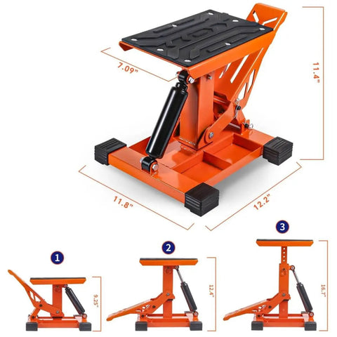 Beefy Heavy Duty Hydraulic Dirt Bike Lift Stand With Tool Trays 1000 Lbs Capacity Jack Stand dimensions and features