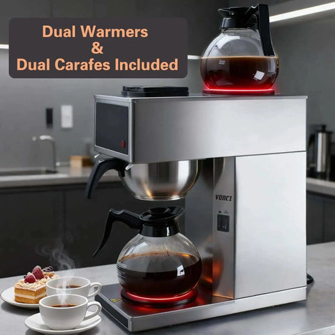 Heavy Duty 1610W 12 Cup Drip Coffee Maker Workhorse With Two Glass Carafes And Warmers Stainless Steel Housing And Funnel