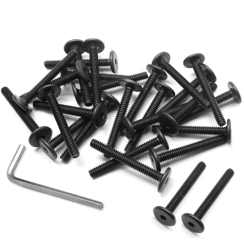 30 Pack Flat Head Socket Cap Screws For Furniture 1/4-20 X 2 Inch Black Allen Bolts Fully Threaded Countersunk Joint Connectors