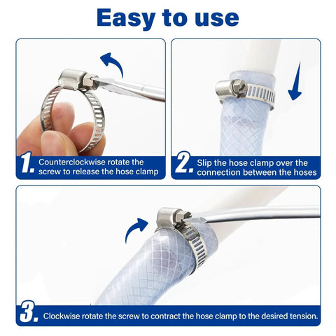 Instructions for using 30 Pack 304 Stainless Steel Hose Clamp Set 3/8 To 5/8 Inch (10-16mm) Adjustable Worm Gear Fuel Line Clamps.