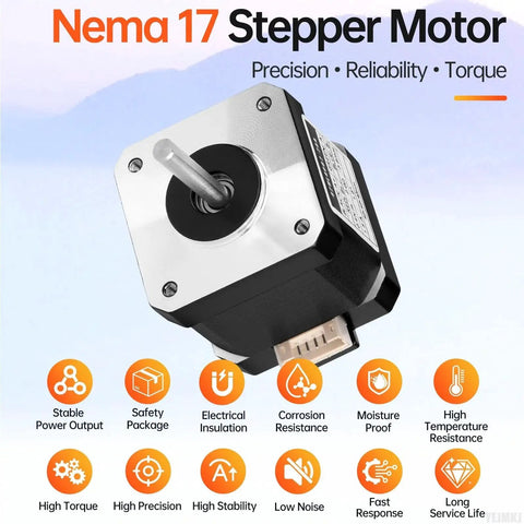 Nema 17 Stepper Motor 1.8 Degree 2 Phase High Torque 0.41Nm with features like precision and reliability displayed.