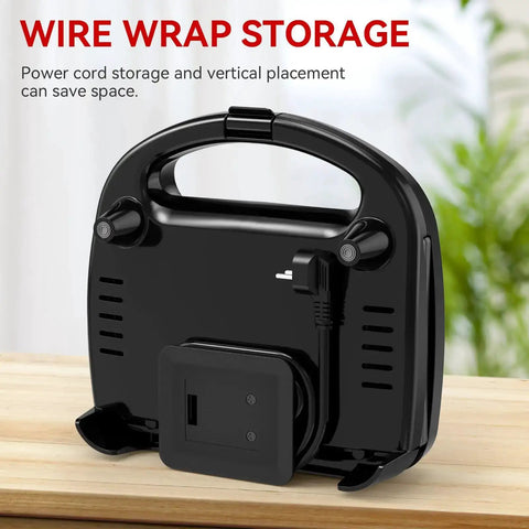 Back view of 2-Slice Nonstick Waffle Maker With Indicator Lights, showing cord storage