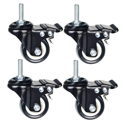 2 Inch Caster Wheels With M8x25mm Threaded Stem, 360 Degree Swivel With Double Brakes, Industrial Polyurethane Casters, Pack Of 4