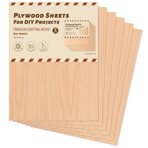 Six Pack Oak Plywood Sheets One Eighth Inch Thick Twelve By Sixteen Inches Unfinished Craft Wood For Laser Cutting Blanks